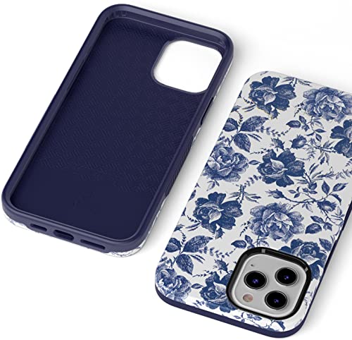 Casely Iphone 12/12 Pro Case | Compatible With Magsafe | Rose To Fame | Blue & White Rose Floral Case #TOP6