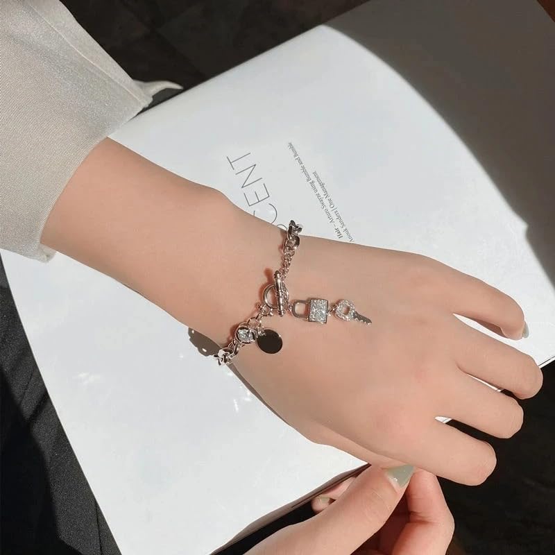 925 Sterling Silver Locking Bracelet With Key For Women, True Beauty Same Key Lock Shape Love Bracelet Korea Pulseras Femme Bohemian3