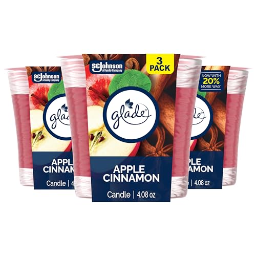Glade 1-Wick Scented Candle Jar Apple Cinnamon Air Freshener Infused with Essential Oils 4.08 Oz 3 Count