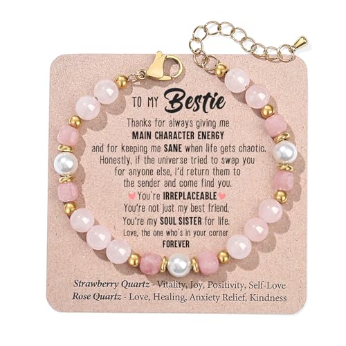 Image of Quietsun Trendy Gifts for Her-Positive /Love /Joy Natural Crystal Bracelets for Girls /Teens /Adults-Adjustable /Handmade-Gift Box Packing