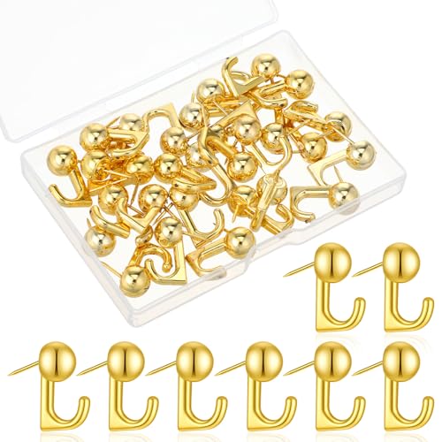 Molain 30 Pcs Gold Push Pin Picture Hooks Thumbtacks for Wall Hanger Musical Note Shape Small Hook Pins Decorative Wall Hooks for Hanging Pictures Thumb Tacks for Bulletin Board Office Home Decor