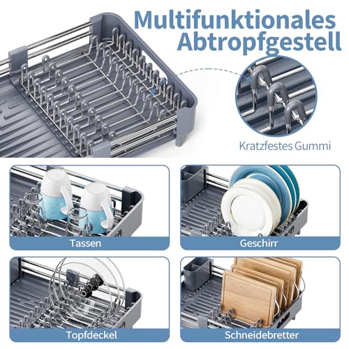 KINGRACK Dish Drainer Rack - Extendable Dish Rack, Stainless Steel Dish Drainer for Kitchen Counter, Draining Board Rack with Removable Cutlery Holder, Gray - Image 5