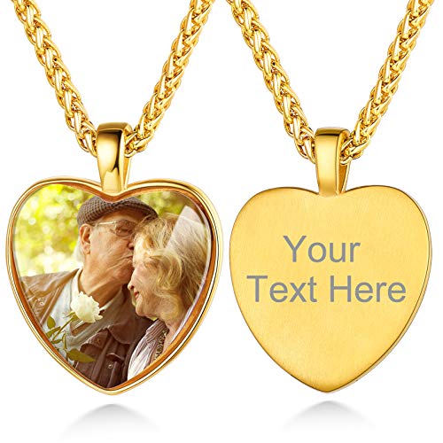 Custom4U Personalized Photo Necklace - Custom Heart/Oval/Round Charm Necklaces with Picture + Chain Adjustable - Stainless Steel/Acrylic Pendant Memorial Jewelry Christmas Gifts for Women B-