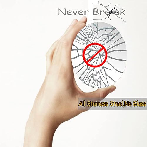 Miniatura 6 de Espejo portátil plegable de acero inoxidable inastillable, ultra delgado, para uso personal, viajes, señalización de emergencia (cuadrado 2.2 x 2.2