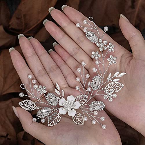 Jeairts Flower Bride Wedding Hair Vine Rhinestone Bridal Headpieces Crystal Wedding Hair Pieces Leaf Bridal Hair Accessories For Women And Girls (1-Silver) #TOP2