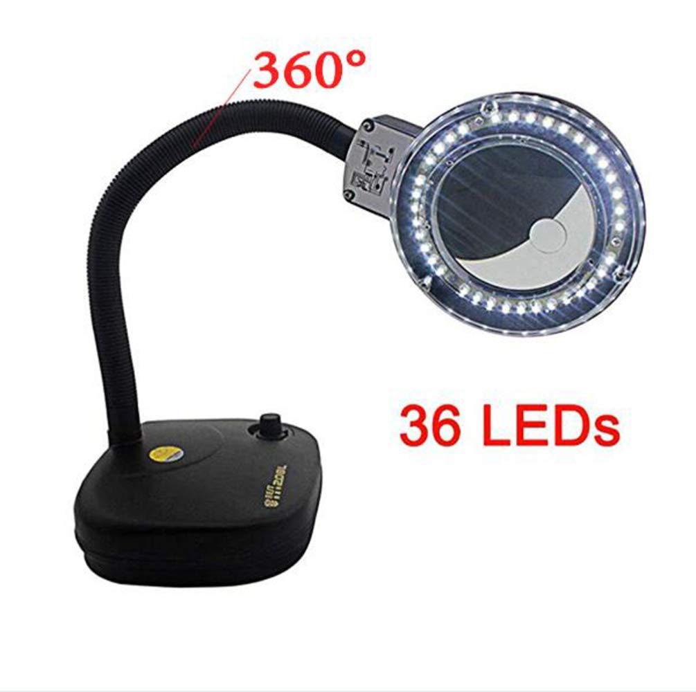 Możliwość przyciemniania lampy powiększającej 5X 10X - Lupa Lampa biurkowa Lampka do czytania LED, Soczewka szkła powiększającego ze światłem, Lampa zadaniowa do czytania, rękodzieła, hobby, naprawy,