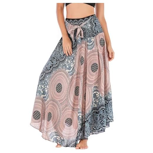 FEOYA Freizeit Urlaub Sommerrock Strandkleider Lang Gedruckter Rock Damen Chiffon Bohemien Maxirock Verstellbares Riemen Kleid - Muster 4