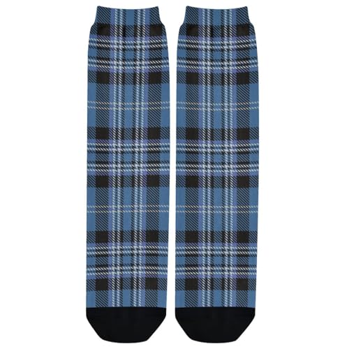 Blue Black Tartan Plaid Scottish women’s crew socks running 2 Pack lightweight wicking black socks for men (1-Pair)4