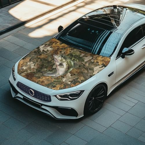Image of Renewold Car Hood Cover, Vehicle Sedan Hood Wrap Blanket, Fish Camo Hunting | Elastic for Outdoor Indoor Holiday Party Camping Travel Easy Install, Women Men Automotive Exterior Accessories