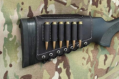 Leather Cartridge Buttstock Shotgun Shell Holder, Hunting Buttstock Ammo Holder Pouch Bag for Rifles, Shotgun Shell Pouch Shell Holder Stock (Black, .45-70)
