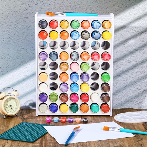 Image of Mekueeex Minimalist 63 Holes Craft Paint Storage Organizer, Thick PVC Wall Mounted Holder, White