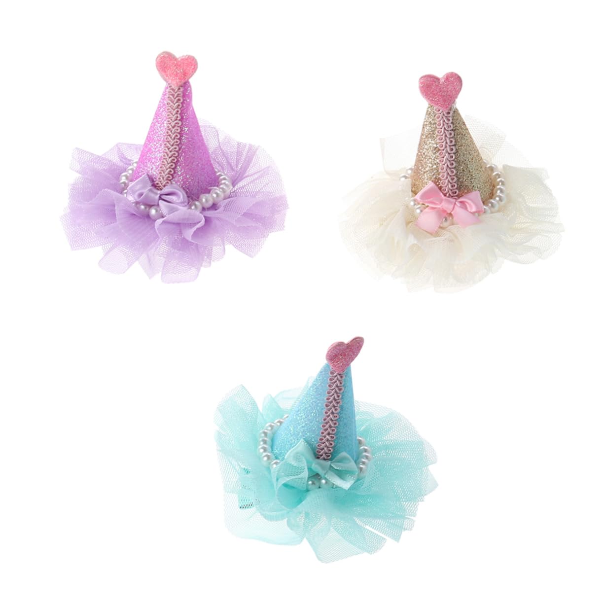 GALPADA 3Pcs Adorable Pet Headwear Hair Clips for Birthday Parties Cute Cat Dog Accessories Purple Green and Easy to Wear for Celebrations and Photo Shoots