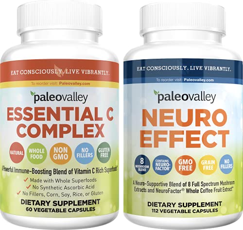 Paleovalley Essential C Complex And Neuroeffect Bundle - Vitamin C, Neuro Mushroom, Coffee Fruit, Organic Superfoods - Nutritional Supplements For Stress Relief, Focus, Memory, Energy, Immune Support #TOP17