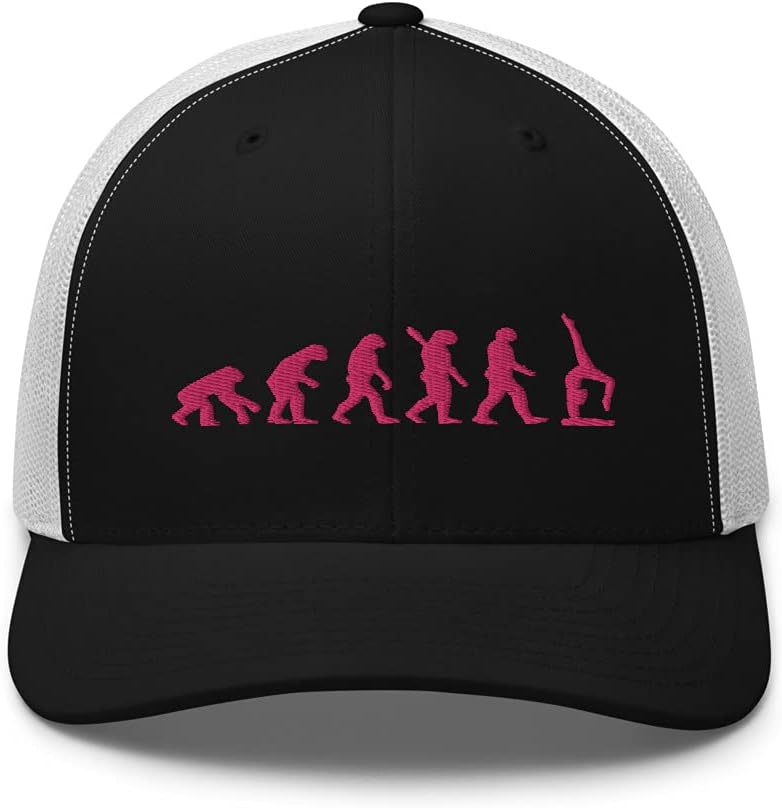 Funny Gymnastics Evolution Embroidered Trucker Hat, Gymnastics Love, Girls Gymnast Gift Black/White
