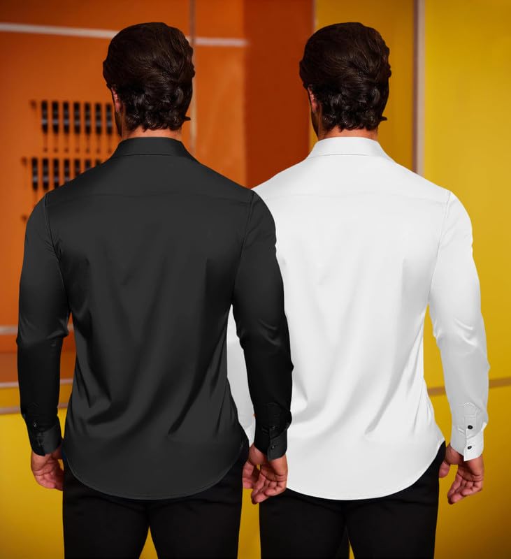 Image of Combo of Men's Premium Satin Cotton Shirt with Full Sleeves & Spread Collar | Smooth Finish | Slim Fit | Stylish Button Down Shirt for Evening, Casual Pack of 2
