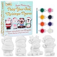 KreativeKraft Kids Paint Your Own Christmas Decorations Set - Arts and Crafts for Kids - Family DIY Craft Kit - Santa, Elf, Reindeer Painting Set (Set of 4)