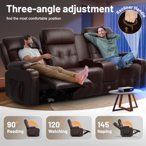 Image of Recliner Sofa Set, Home Theater Seating with Massage, Loveseat Recliner Couch and Recliner Single Chair with USB, Wall Hugger Reclining Movie Theater Chair with Cup Holders, Drawer for Gaming Room