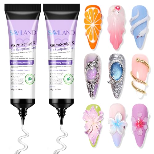 SAVILAND 3D Gel Nail Art Set No Wipe Clear Molding Gel 2PCS 15g