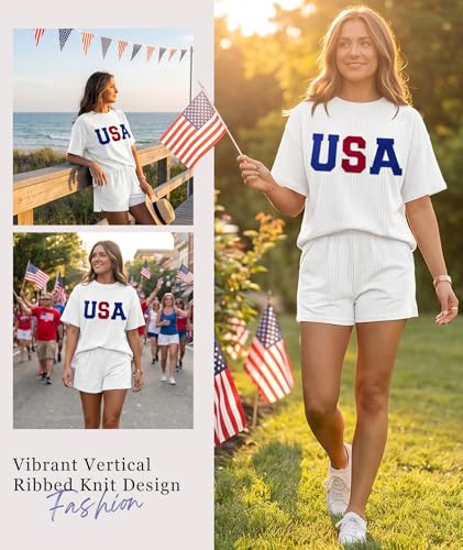 Image of MARZXIN Women 2 Piece Shorts Set 2026 Casual Summer Cruise Outfits Ribbed Loose Short Sleeve Pocket Matching Lounge Sets