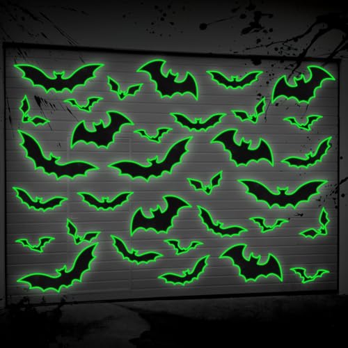 YUJUN 30 PCS Halloween Garage Door Decorations Black Bats Glow in The Dark Magnets Garage Door Luminous Magnetic for Halloween Refrigerator Garage Indoor Outdoor Car Decorations