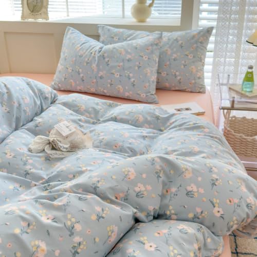 Freyamy Blumen Bettwäsche 135x200 Blau Rosa Floral Aesthetic Bettwäsche Set – Ansicht 4