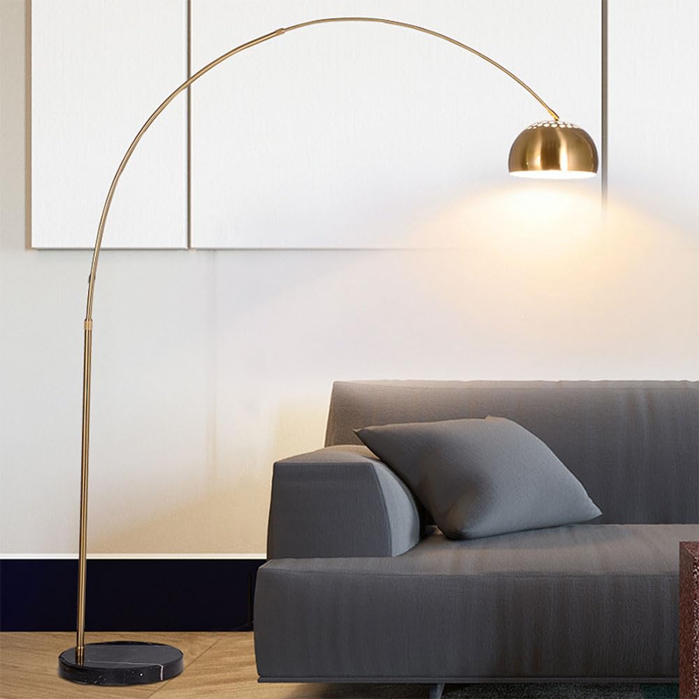 KSHSAA Lampada da terra ad arco in metallo Luci da pavimento per interni dorate sopra il divano Lampada da terra ad arco alta per camera da letto, ufficio, soggiorno (altezza regolabile)