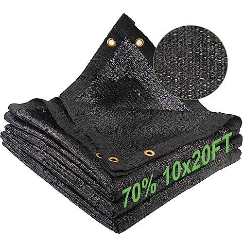 Mklsit Garden 70% Shade Cloth, 10 x 20 FT Black Sun Shade Net, Mesh Sun Shade Tarp with Reinforced Brass Grommets, Sunblock Shade Cloths for Plants Cover, Greenhouse, Patio, Chicken Coop, Tomatoes