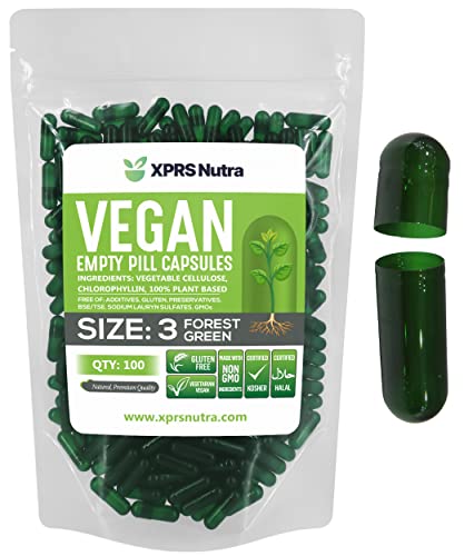 Image of XPRS Nutra Size 3 Empty Capsules - 100 Count Empty Vegan - Vegetarian Empty Pill Capsules - DIY Vegetable Capsule Filling - Veggie Pill Caps (Forest Green)