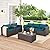Valita Patio Rattan Furniture Set 4-Piece Outdoor PE Wicker Conversation Couch, Brown Sectional Sofa Couch with Storage Coffee Table Non-Slip and Washable Peacock Blue Cushions