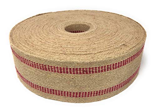 Premium 72 Yards Red Stripe Jute Webbing - Versatile 3.5 Inch Fabric for Upholstery, Crafts, and DIY Projects