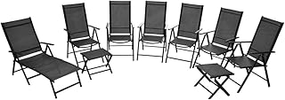 Set da pranzo da giardino, 9 pezzi, design elegante e intramontabile, comodo, pieghevole, in alluminio, tavolo quadrato, sala da pranzo, dimensioni della sdraio 61,5 x 178 x 60 cm (L x P x A) nero