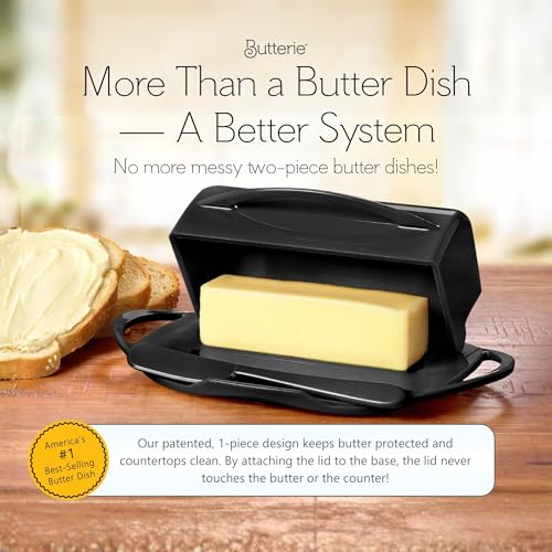 Image of Butterie Flip-Top Butter Dish with Matching Spreader (Black)