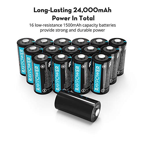 CR123A 3V Lithium Battery RAVPower Non-Rechargeable Lithium Batteries [16 Pack 1500mAh Each] 10 Years of Shelf Life for Arlo Cameras Polaroid Flashlight Microphones [CAN NOT BE RECHARGED] - Thumbnail 2