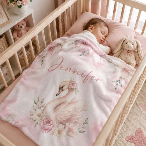 Image of Personalized Baby Blanket for Girls, Custom Nursery Blanket with Name, 30 x 40 Inch Soft Minky Blanket for Baby Toddlers, Newborn Print 08