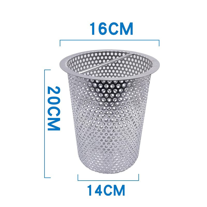Stainless Steel Filter Barrel Flange Strainer Mesh Screen Basker Filter for Floor Drain (14x20cm(5mm))