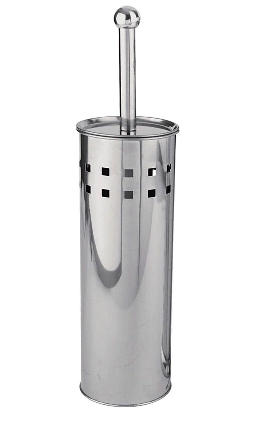 Toilet Brush & Holder Metal Toilet Brush Attached Lid Toilet Cleaner BrushFree Standing Loo Reflective Brush with Bristles (4, Silver)