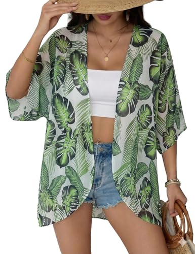 Image of Chunoy Women Floral Beach Wear Cover Up Chiffon Kimono Cardigan Open Front Blouse Top