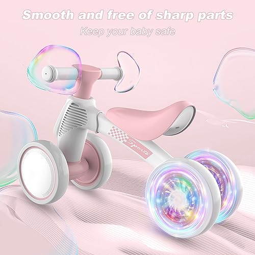 Image of Colorful Lighting Baby Balance Bike Toys for 1 Year Old Girl Gifts, 10-36 Month Toddler Balance Bike, No Pedal 4 Silence Wheels & Soft Seat First Bike, One Year Old Girl Birthday Gifts