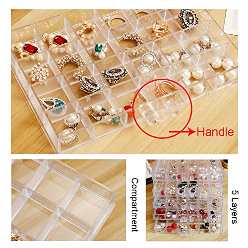 Earring Storage Box Organizer, Acrylic Jewelry Storage Box Holder 5 Drawers Transparent Jewelry Display Stand with 120 Small Compartments Gift Boxes for Women Girls (Clear)4
