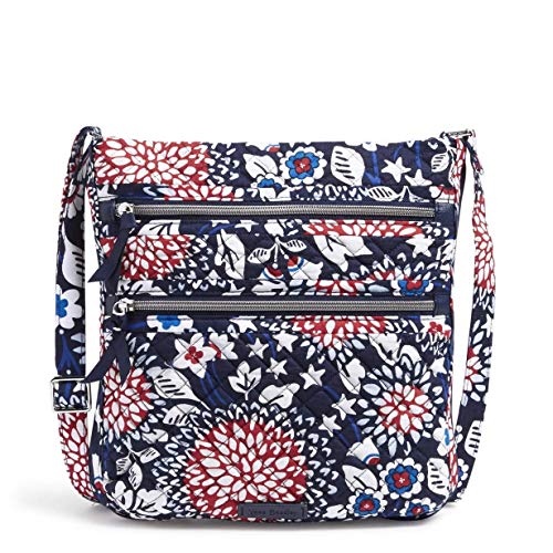 Vera Bradley Women's Signature Cotton Triple Zip Hipster Crossbody Purse (Red White and Blossoms)