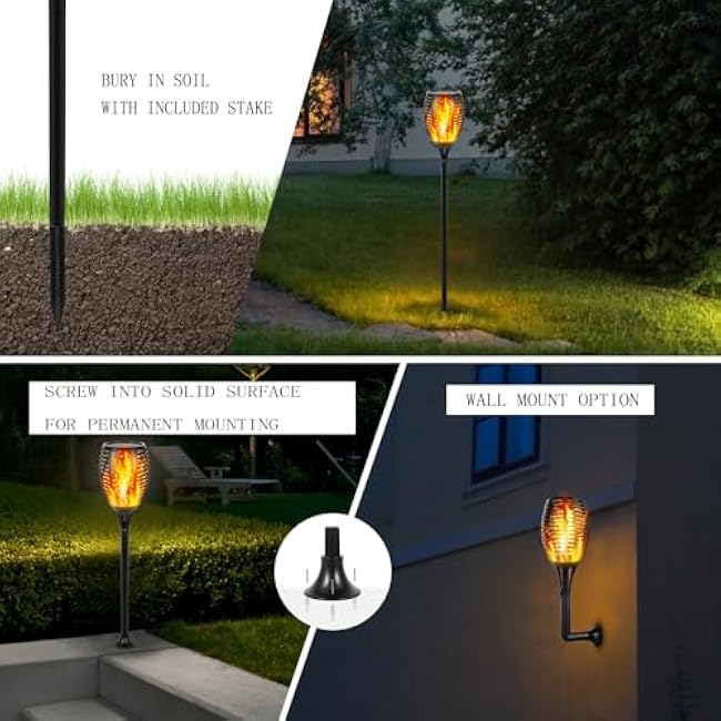 I-SHUNFA 96 LED Solar Torch Lights with Flickering Flame, Fade Effect, Full Brightness