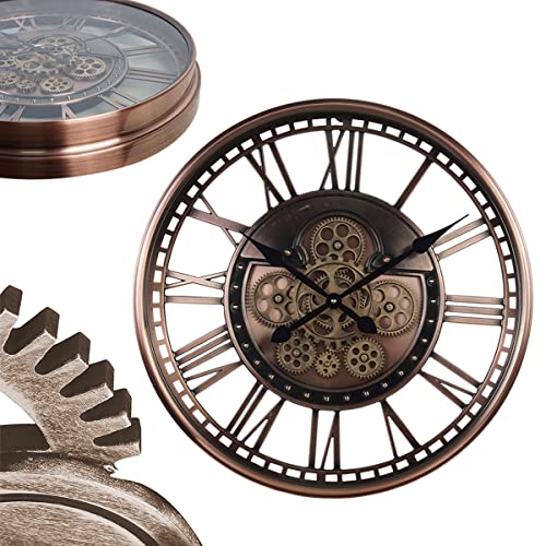 大型壁掛け時計、本物の動くギア付き壁掛け時計ヴィンテージ、ローマ数字付き工業用大型金属製壁掛け時計、家庭用電池式サイレント時計