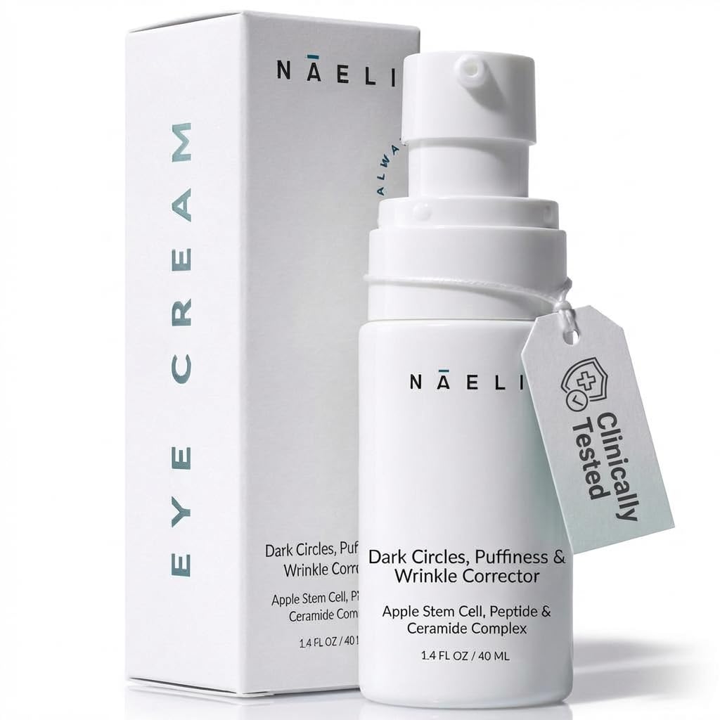 NAELI Eye Cream for Dark Circles, Puffiness & Wrinkles with Anti Aging Apple Stem Cell & Peptide Complex - Reduces Fine Lines, Diminishes Bags & Restores Under Eye, 1.4 oz