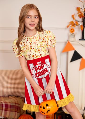 Girl's Halloween Puffy Sleeve Cute Dresses Casual Ruffled Hem Outfits3