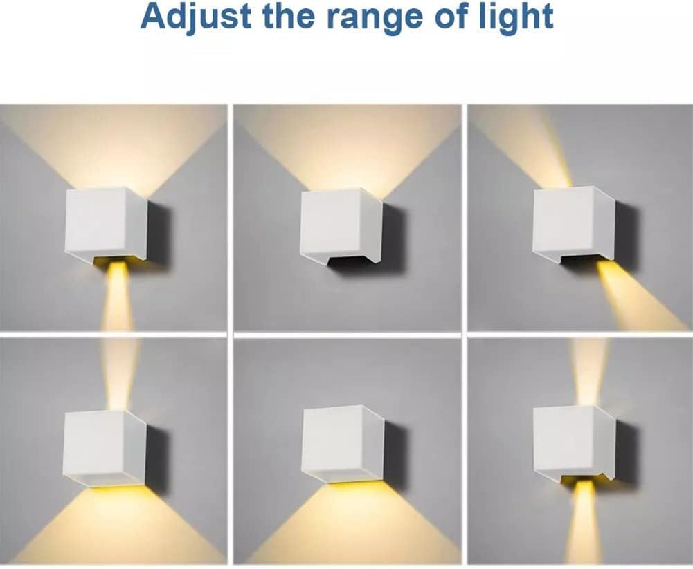 2 Pezzi LED Applique da Parete Moderno, 12W 3000K Luce Calda, Interno/Esterno MOKEKA IP65 Impermeabile, Alluminio Quadrata Con Angolo del Fascio Regolabile (Luce Calda-3000K)