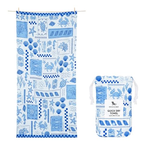 Dock & Bay Beach Towel - Quick Dry Sand Free - Compact Lightweight - 100% Recycled - Includes Bag - Grecian Shores Extra Large (200x90cm 78x35)