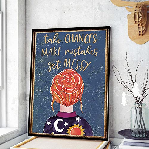 Ms Valerie Frizzle Vintage Poster,The Magic School Bus Ms Valerie Frizzle Poster, Take Chances Make Mistakes Get Messy Vintage Poster Metal Sign Aluminum Sign for Home Office Coffee Wall 12 x 16 Inch
