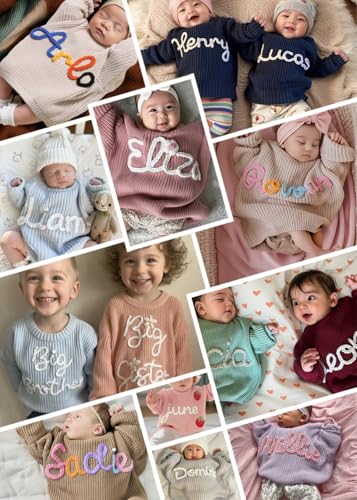 personalized baby sweater with nameone birthday giftcustom name embroidered knit sweaternewborn baby girl boy sweatermonogrammed newborn gifts