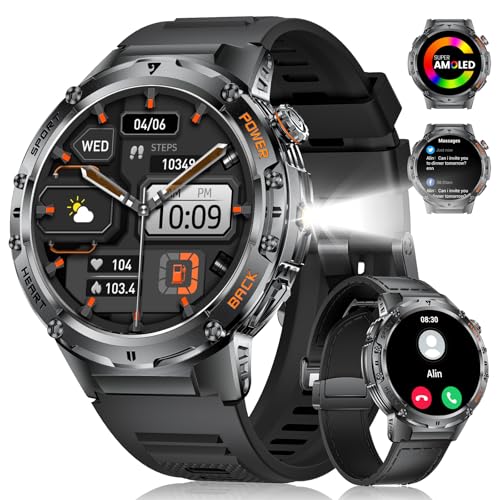 LIGE Reloj Inteligente Hombre, 1.43' AMOLED Screen Smartwatch Hombre, IP68 Impermeable Reloj Militar Hombre, Monitoreo de Presión Arterial/Frecuencia Cardíaca/Sueño, Android iOS Reloj Deportivo