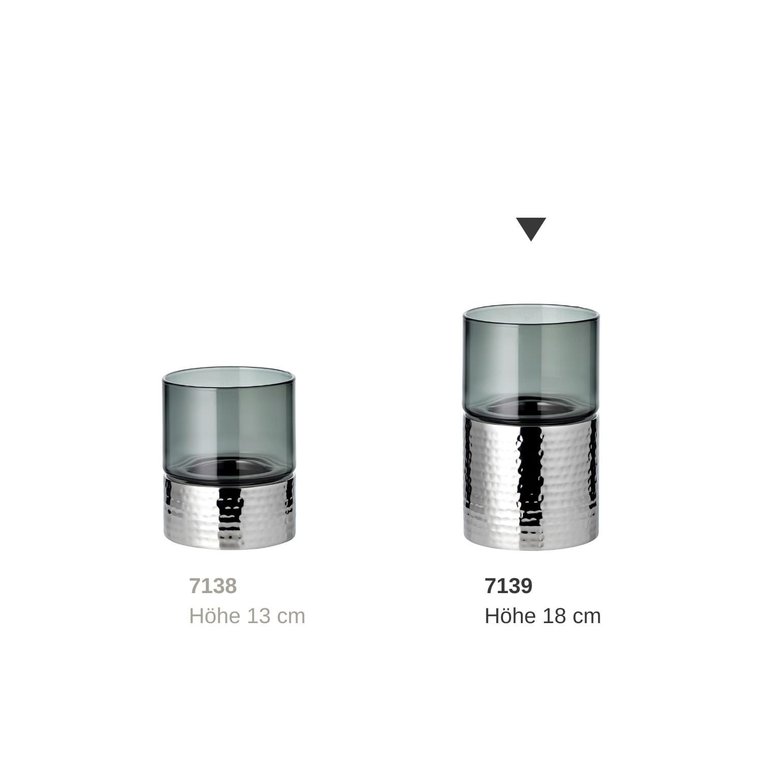 EDZARD Portacandela antivento Cosmo, vetro scuro, in acciaio inox martellato, lucidato, perfetto per maxi lumini (altezza 18 cm)